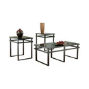 Metal Framed Table Set With Beveled Glass Top And Sled Legs, Set Of Three, Black