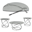 Contemporary Glass Top Table Set With Metal Rings Base, Clear And Silver
