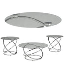 Contemporary Glass Top Table Set With Metal Rings Base, Clear And Silver