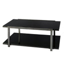 Metal Framed Table Set With Tempered Glass Top And Lower Shelf, Set Of Three, Black And Silver