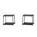 Metal Framed Table Set With Tempered Glass Top And Lower Shelf, Set Of Three, Black And Silver