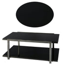 Metal Framed Table Set With Tempered Glass Top And Lower Shelf, Set Of Three, Black And Silver