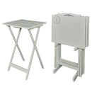 5 Piece Wooden Foldable Tray Table Set With Compass Design, Light Gray