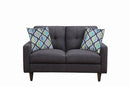 Fabric Upholstered Wooden Loveseat With Tufted Back, Gray