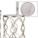 Marble Top Metal Table With Wavy Diamond Lattice Design, Set Of 2, Gold