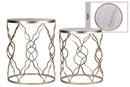 Marble Top Metal Table With Wavy Diamond Lattice Design, Set Of 2, Gold