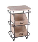 Tubular Metal Frame Accent Table With 2 Storage Boxes, Brown And Gray