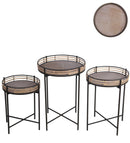 Rail Top Metal Accent Table With Tubular Legs, Set Of 3, Black And Brown