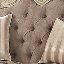 Scrolled Crown Top Fabric Loveseat With Cabriole Legs, Gray And White