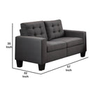 Fabric Upholstered Wooden Loveseat With Tufted Seat And Backrest, Gray