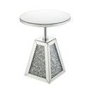 Round Mirrored Accent Table With Pedestal Base And Glass Top, Silver