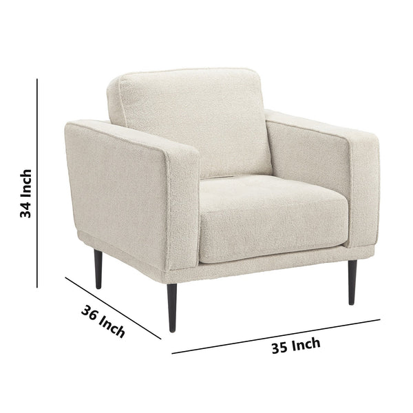 Fabric Chair With Track Style Arms And Sleek Metal Legs, Light Gray