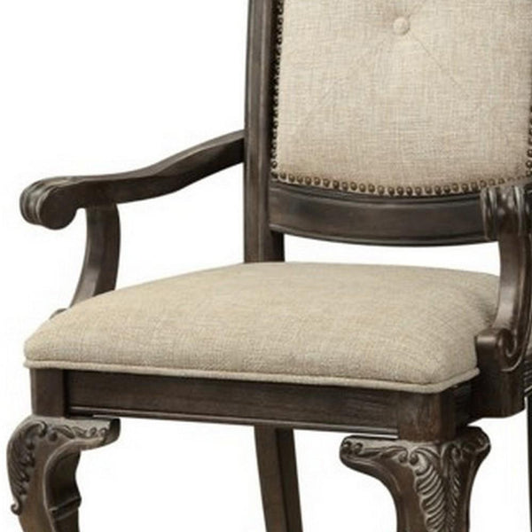 Button Tufted Fabric Seat Traditional Armchair, Set Of 2, Gray