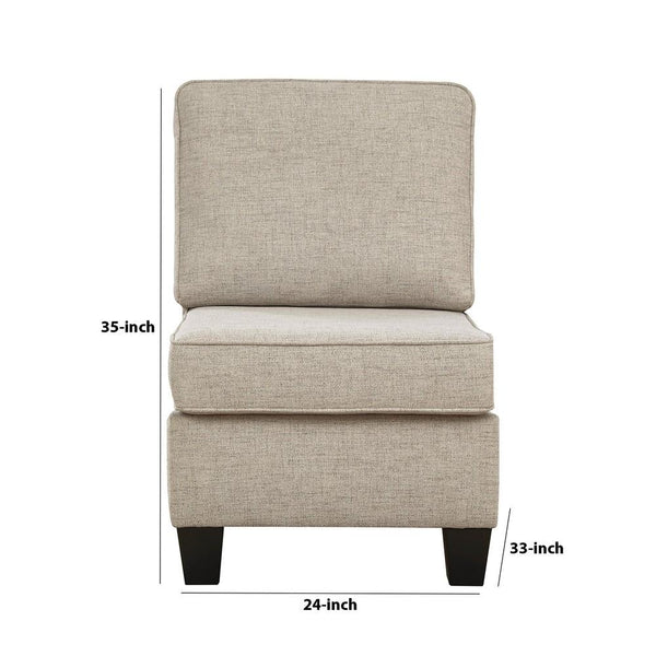 Fabric Upholstered Armless Chair With Welt Trim, Beige