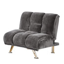 Convertible Fabric Chair With Tufted Design And Metal Legs, Gray