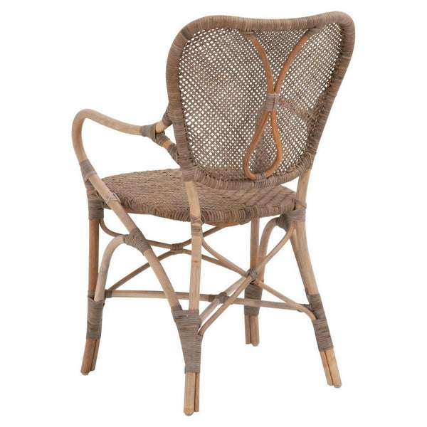 18.25 Inches Cottage Style Rattan Woven Arm Chair, Brown