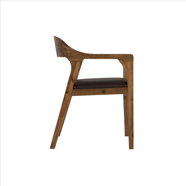 Curved Panel Back Dining Chair With Sleek Track Arms, Brown