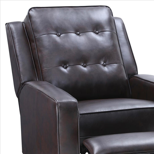 Armchair With Push Back Recline And Button Tufting, Dark Brown