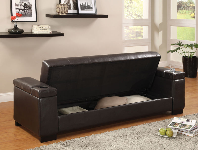 Addy Contemporary Faux Leather Futon with Cup Holders