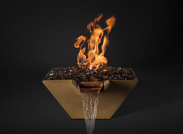 Slick Rock | Concrete 34” Cascade Square Fire on Glass + Copper Spillway with Match Ignition