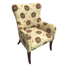 Patterned Fabric Arm Upholstered Side Sofa Chair With Flared Legs, Brown And Yellow