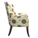 Patterned Fabric Arm Upholstered Side Sofa Chair With Flared Legs, Brown And Yellow