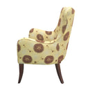 Patterned Fabric Arm Upholstered Side Sofa Chair With Flared Legs, Brown And Yellow