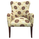 Patterned Fabric Arm Upholstered Side Sofa Chair With Flared Legs, Brown And Yellow