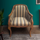 Striped Fabric Arm Wooden Frame Side Sofa Chair, Gray And White