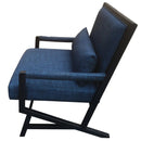 Fabric Padded Wooden Frame Accent Sofa Chair With Armrest, Black And Blue