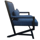 Fabric Padded Wooden Frame Accent Sofa Chair With Armrest, Black And Blue