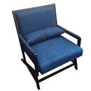 Fabric Padded Wooden Frame Accent Sofa Chair With Armrest, Black And Blue