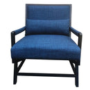 Fabric Padded Wooden Frame Accent Sofa Chair With Armrest, Black And Blue