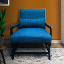Fabric Padded Wooden Frame Accent Sofa Chair With Armrest, Black And Blue