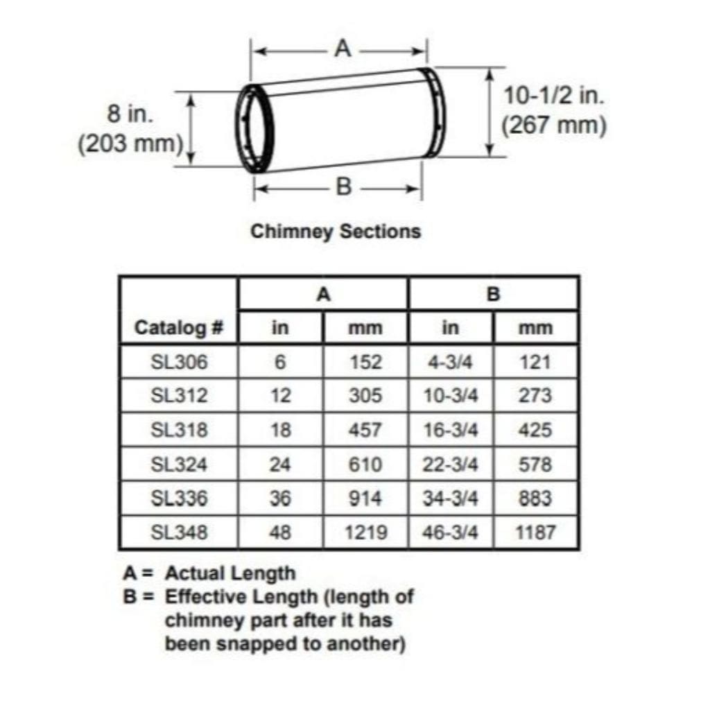 Majestic SL300 Series Chimney Pipe Section 8" Inner Diameter