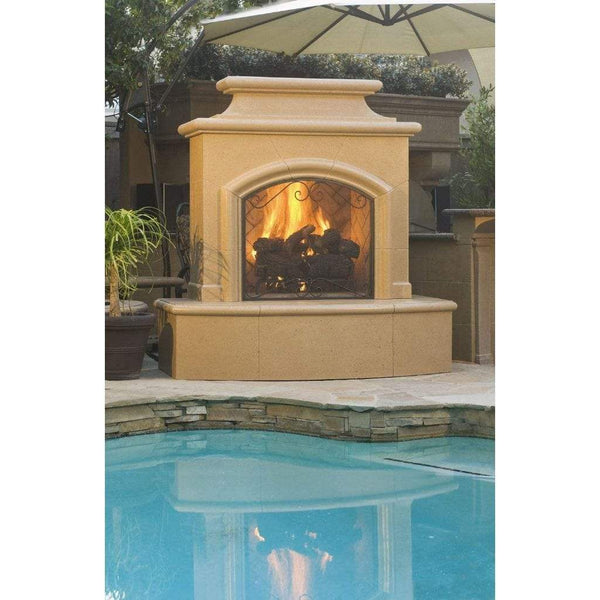 American Fyre Designs Mariposa 65 inch Ventless Gas Fireplace With Corner Square Edge Hearth