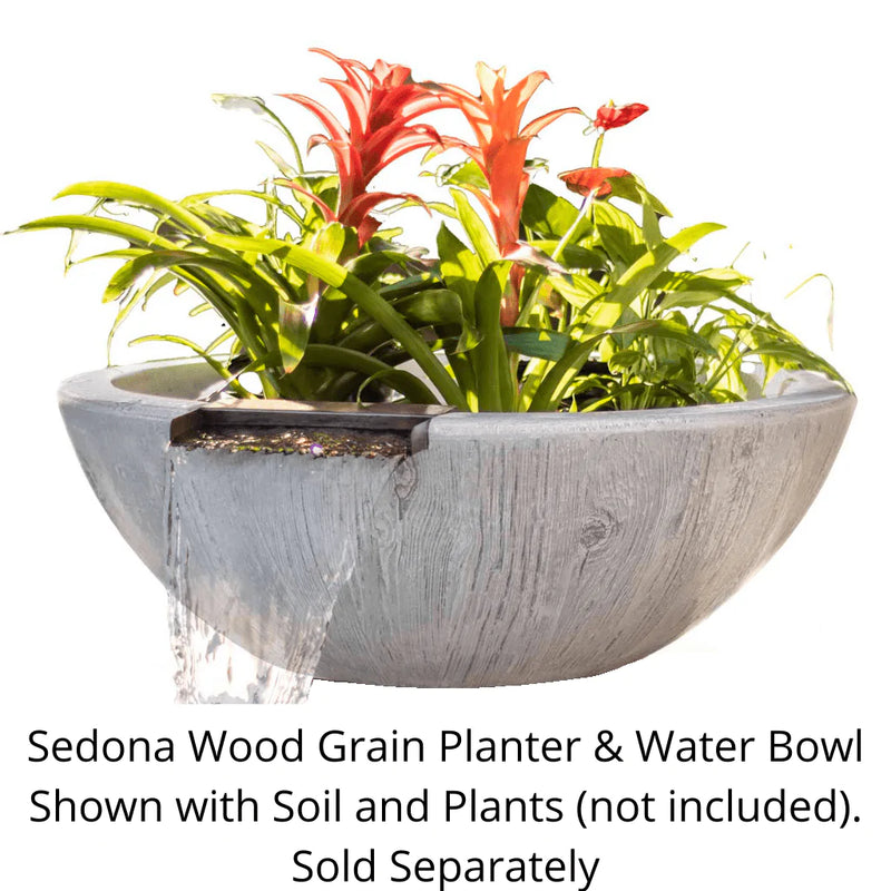 The Outdoor Plus - Sedona GFRC Wood Grain Concrete Round Planter & Water Bowl 27"