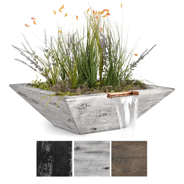 The Outdoor Plus - Maya GFRC Wood Grain Concrete Square Planter & Water Bowl