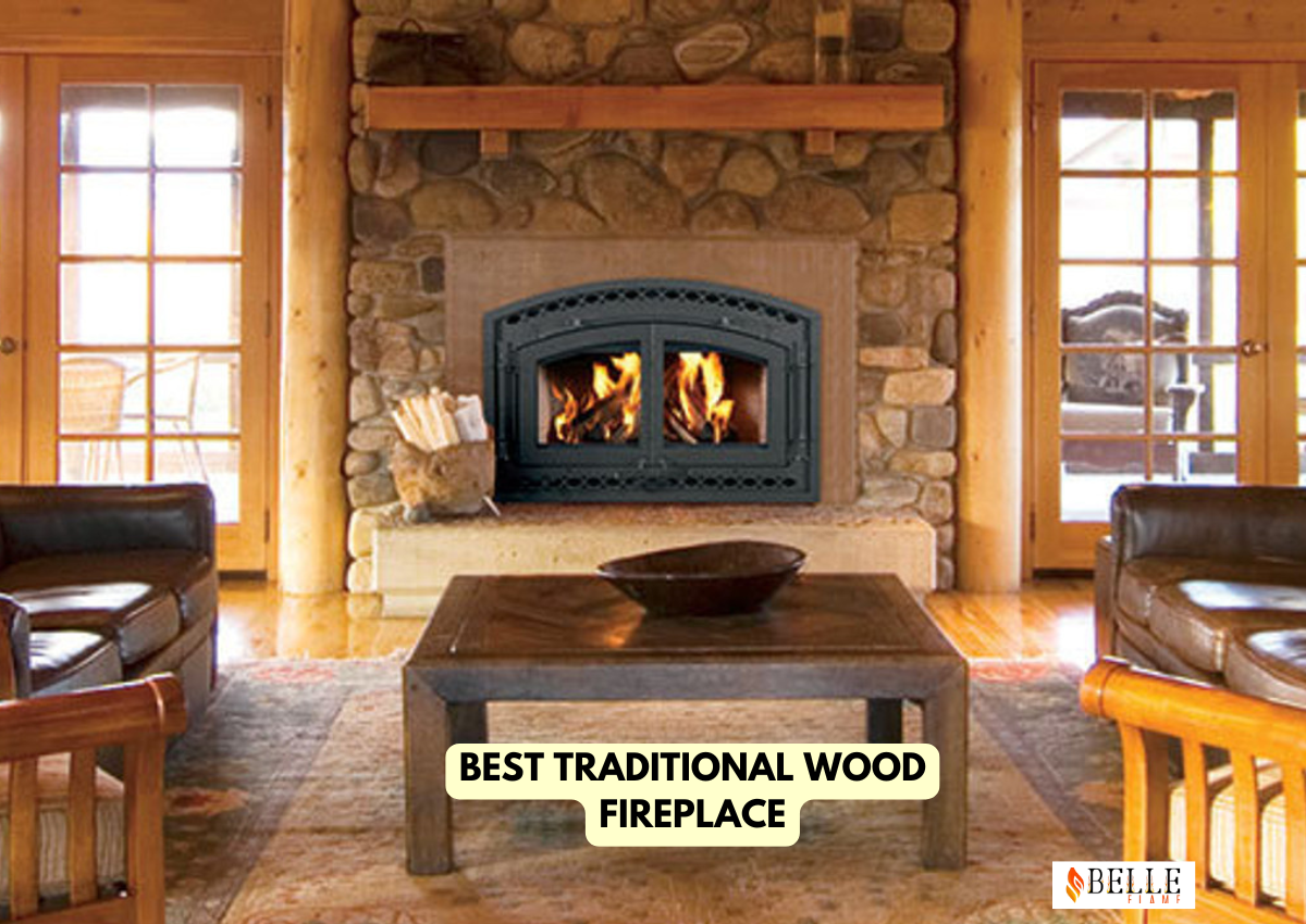 traditional wood fireplace