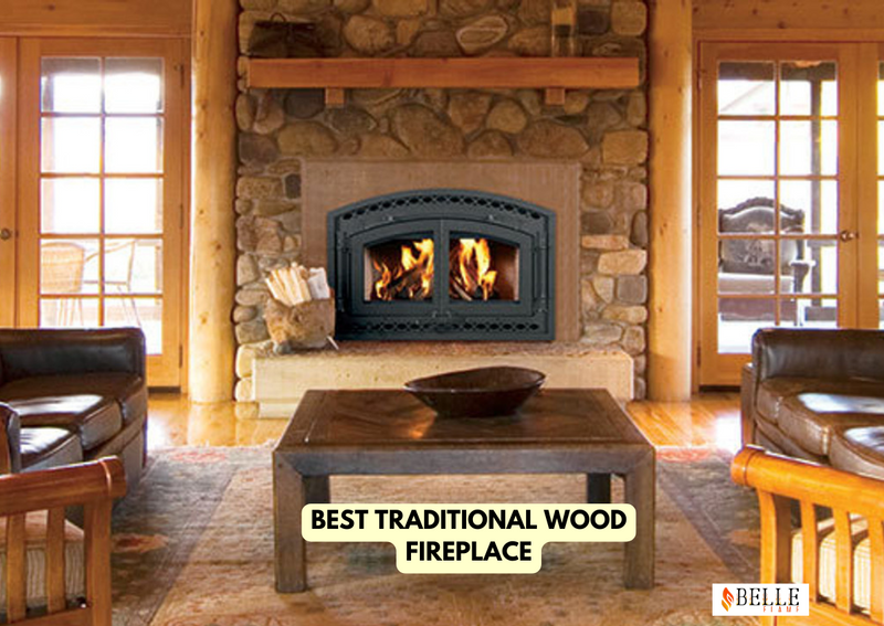 traditional wood fireplace