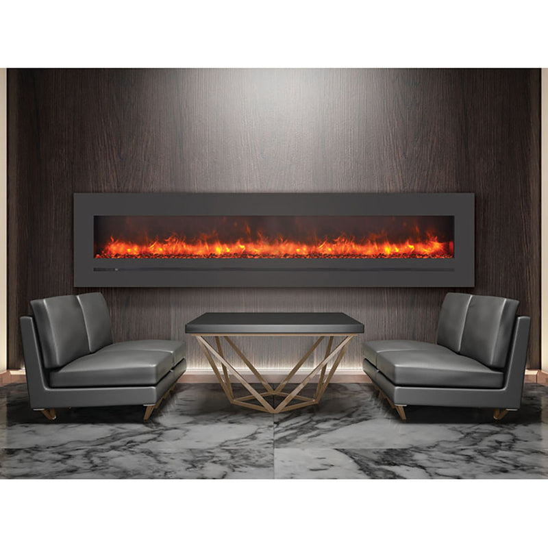 Sierra Flame by Amantii - 88" Wall Mount/Flush Mount Electric Fireplace with Deep Charcoal Colored Steel Surround