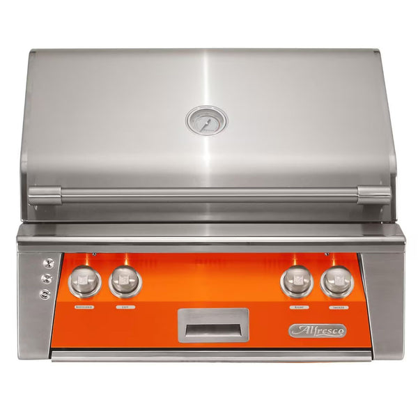 Alfresco 30" Luminous Orange Built-In Gas Grill with Sear Zone, Rotisserie & Smoker Drawer