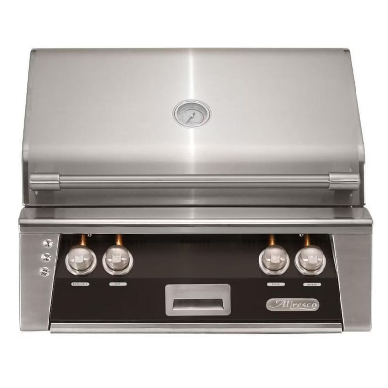 Alfresco 30" Matte Jet Black Built-In Gas Grill with Rotisserie, Sear Zone & Smoker Drawer

