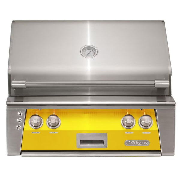 Alfresco 30" Traffic Yellow Built-In Gas Grill with Rotisserie, Sear Zone & Smoker System