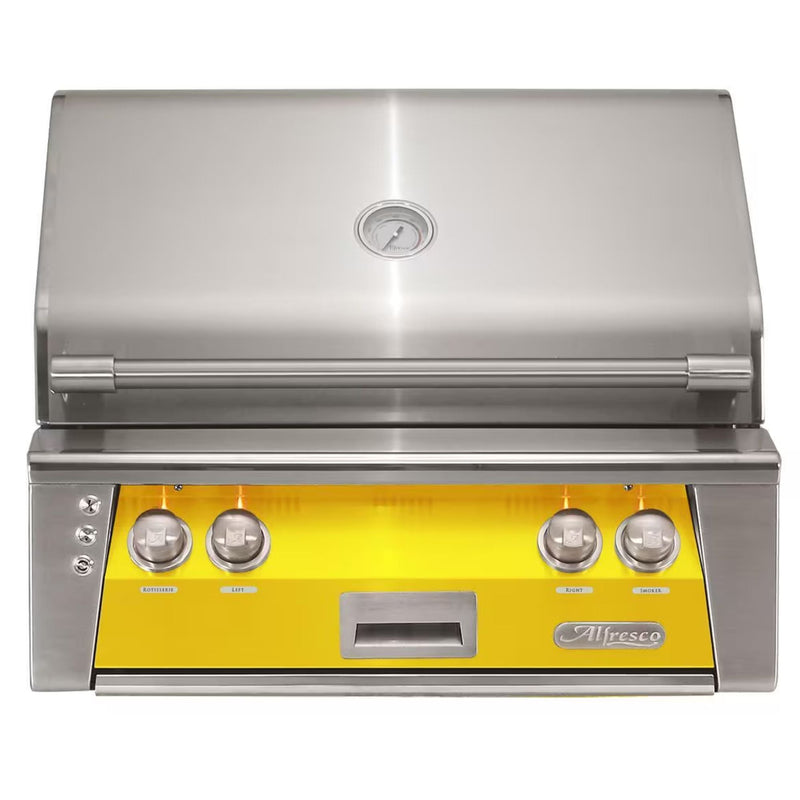 Alfresco 30" Traffic Yellow Built-In Gas Grill with Rotisserie, Sear Zone & Smoker System