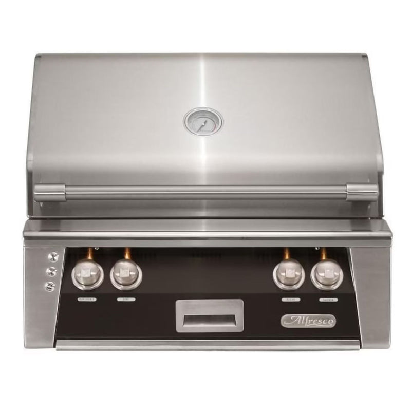 Alfresco 30" Matte Jet Black Built-In Gas Grill with Rotisserie & Smoker Drawer