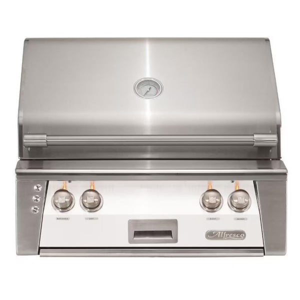 Alfresco 30" Built-In Matte Signal White Gas Grill with Rotisserie & Smoker Drawer

