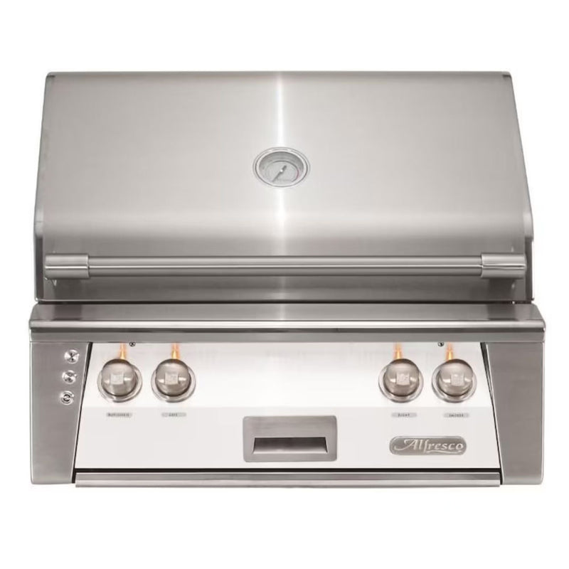 Alfresco 30" Built-In Matte Signal White Gas Grill with Rotisserie & Smoker Drawer

