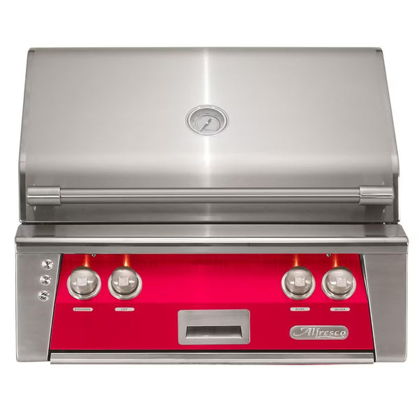Alfresco 30" Raspberry Red Built-In Gas Grill with Rotisserie & Smoker Drawer