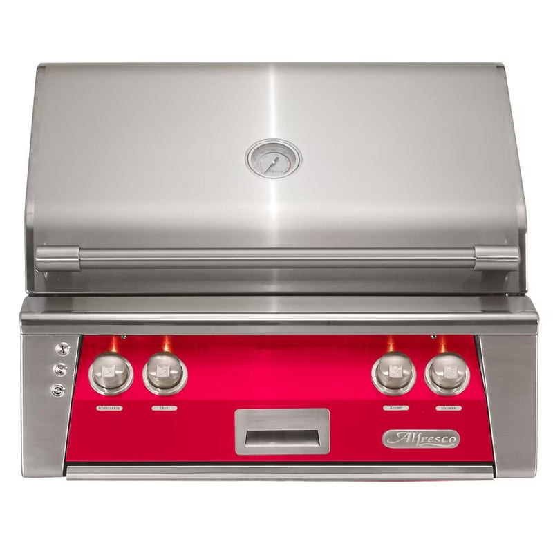 Alfresco 30" Raspberry Red Built-In Gas Grill with Rotisserie & Smoker Drawer